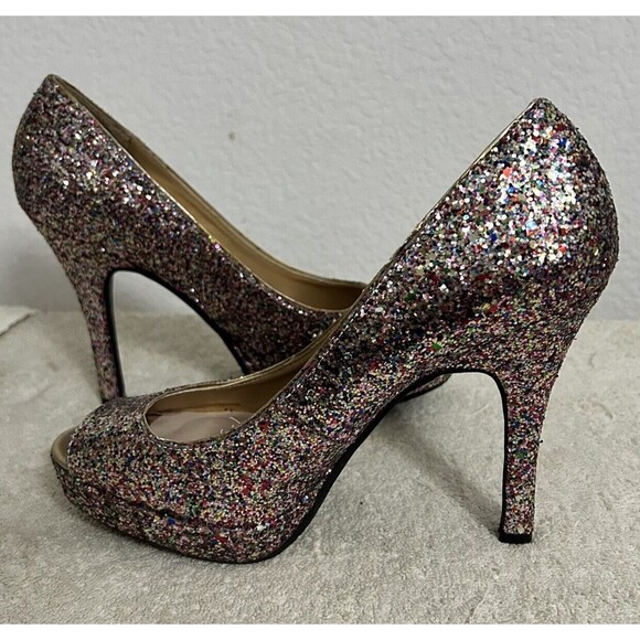 Candies Womens Size 7 1/2 M Cayunnis Multi-Color  Glitter Peep Toe Stilettos - Picture 6 of 13